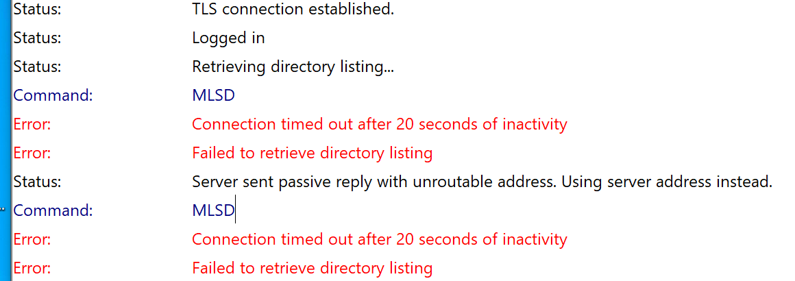 Failed to retrieve directory listing  Pure-Ftpd